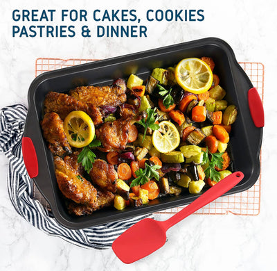 JoyTable Baking Pans Set - 15PC Baking Set with Silicone Handles, Durable Steel Baking Tray Set for Oven, BPA Free Bakeware Sets, Oven Safe Bakeware for Baking, Nonstick Set with Utensils, Black & Red- NEW IN BOX!!!!