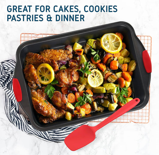 JoyTable Baking Pans Set - 15PC Baking Set with Silicone Handles, Durable Steel Baking Tray Set for Oven, BPA Free Bakeware Sets, Oven Safe Bakeware for Baking, Nonstick Set with Utensils, Black & Red- NEW IN BOX!!!!