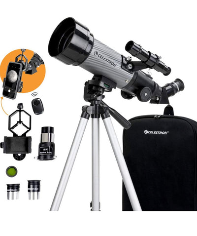 Celestron - 70mm Travel Scope DX - Portable Refractor Telescope - Fully-Coated Glass Optics - Ideal Telescope for Beginners - BONUS Astronomy Software Package - Digiscoping Smartphone Adapter**New in Box**