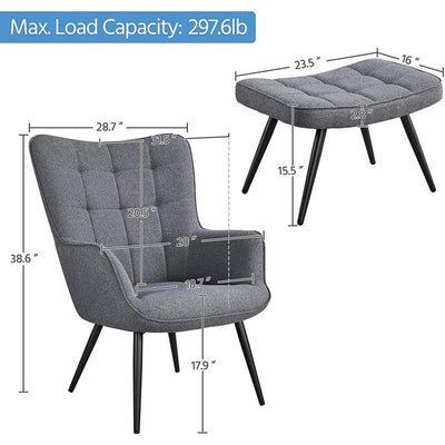 Yaheetech Modern Fabric Living Room Chair Accent Chair Set Casual Upholstered Armchair with Footrest Single Sofa Club Chair and Ottoman Set for Living Room Bedroom Office Small Spaces, Grey**New and assembled**