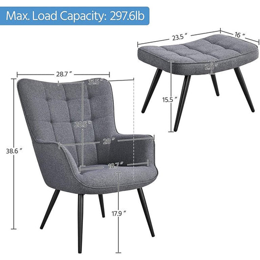 Yaheetech Modern Fabric Living Room Chair Accent Chair Set Casual Upholstered Armchair with Footrest Single Sofa Club Chair and Ottoman Set for Living Room Bedroom Office Small Spaces, Grey**New and assembled**
