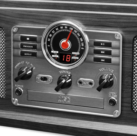 Victrola Nostalgic 6-in-1 Bluetooth Record Player & Multimedia Center with Built-in Speakers - 3-Speed Turntable, CD & Cassette Player, AM/FM Radio, Wireless Music Streaming, Grey wood!! NEW IN BOX!!