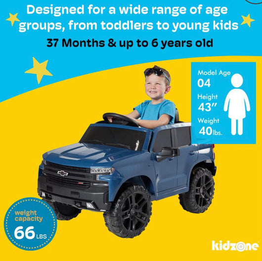Kidzone 12V Battery Powered Licensed Chevrolet Silverado Truck - White- NEW IN BOX!!!!