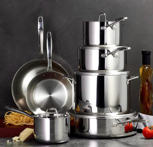 Tramontina 80116/249DS Gourmet Stainless Steel Induction-Ready Tri-Ply Clad 12-Piece Cookware Set, NSF-Certified, Made in Brazil!