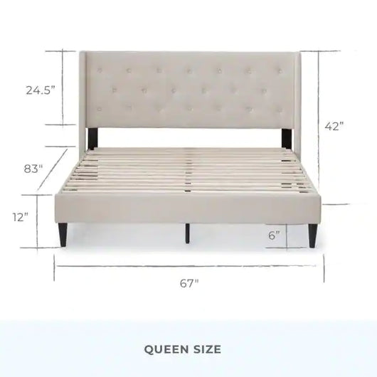 Brookside Isabelle Upholstered Cream Queen Wingback Diamond Tufted Platform Bed**New in Box**