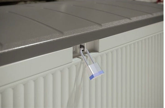 Suncast 160 Gal XL Reeded Deck Box, Gray!! NEW AND ASSEMBLED!!