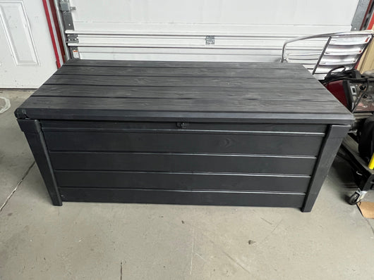 Keter Brightwood Outdoor Plastic Deck Box, All-Weather Resin Storage, 120 Gal, Anthracite Gray- NEW AND ASSEMBLED!!! (Cracked from shipping)