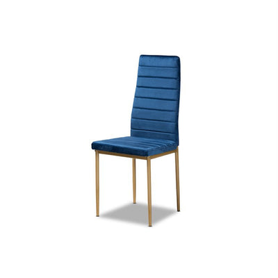 Baxton Studio Armand Modern Glam and Luxe Navy Blue Velvet Fabric Upholstered and Gold Finished Metal 4-Piece Dining Chair Set**New in box**