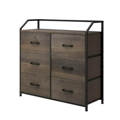 Homfa Fabric Dresser with 6 Drawers Wide Chest of Drawers with Wood Top Sturdy Metal Frame Furniture Storage Tower for Bedroom, Closets, Hallway, Entryway, Dark Brown**New in box**