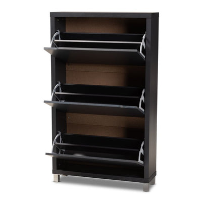 Baxton Studio Simms Modern and Contemporary Dark Grey Finished Wood Shoe Storage Cabinet with 6 Fold-out Racks**New in Box**