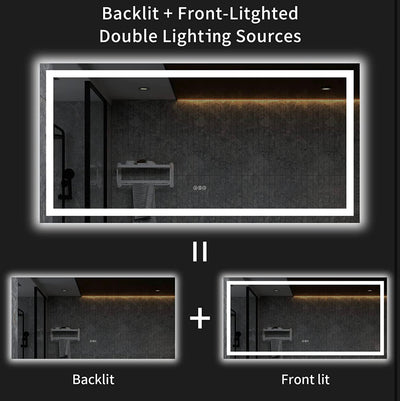 LOAAO 60 x 36 inch LED bathroom mirror with lights, anti-fog, adjustable, backlit + front lighting, wall-lit bathroom vanity mirror, memory function, tempered glass, ETL certification!  -Brand new in the box