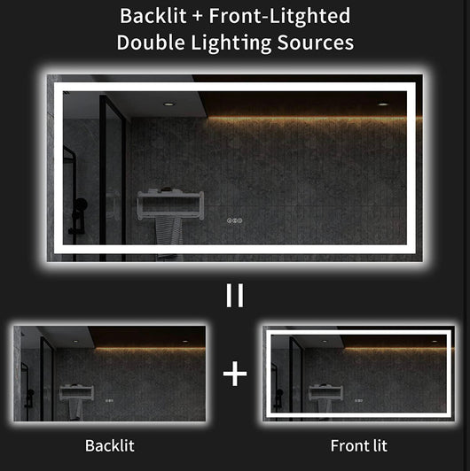 LOAAO 60 x 36 inch LED bathroom mirror with lights, anti-fog, adjustable, backlit + front lighting, wall-lit bathroom vanity mirror, memory function, tempered glass, ETL certification!  -Brand new in the box