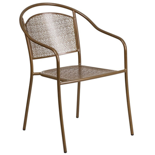Flash Furniture Commercial Grade Gold Indoor-Outdoor Steel Patio Arm Chair with Round Back**New**