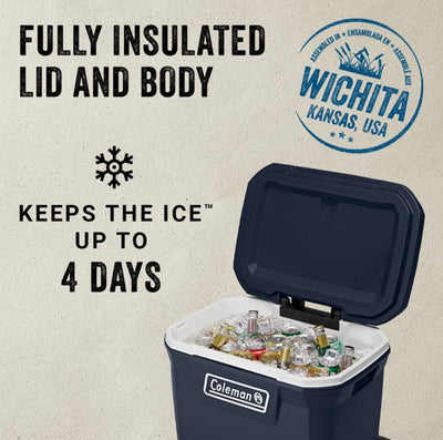Coleman 316 Series 50 Qt Wheeled Cooler, 16.6" W, Blue Nights- NEW OUT OF BOX!!!