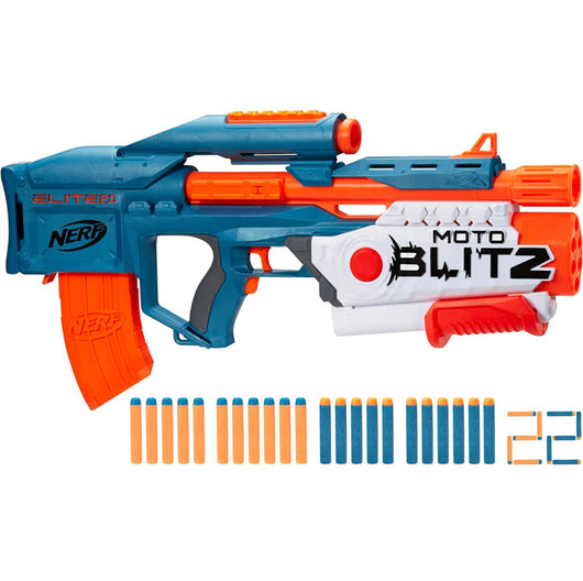 NERF Elite 2.0 Motoblitz Blaster with Scope, Motorized 10-Dart Blasting, Airblitz 6 Darts, 22 Darts, Outdoor Toys for 8 Year Old Boys & Girls-