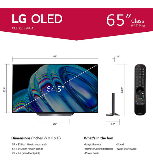 LG B2 Series 65-Inch Class OLED Smart TV OLED65B2PUA, 2022 - AI-Powered 4K TV, Alexa Built-in- new in box