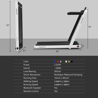 SuperFit 2.25HP 2 in 1 Folding Treadmill W/ Speaker Remote Control APP!! Brand new out of the box!!