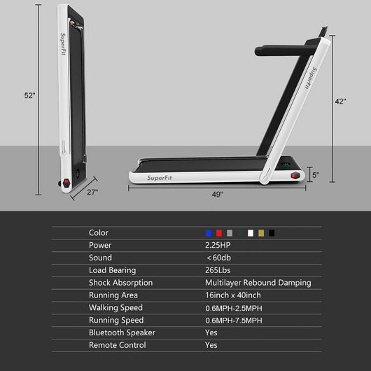 SuperFit 2.25HP 2 in 1 Folding Treadmill W/ Speaker Remote Control APP!! Brand new out of the box!!