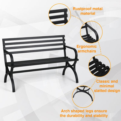 Phi Villa 48.8" Metal Outdoor Durable Garden Bench in Black!  -Brand new in the box, assembly is required