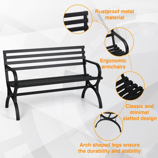 Phi Villa 48.8" Metal Outdoor Durable Garden Bench in Black!  -Brand new in the box, assembly is required