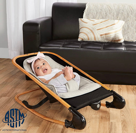 Dream on Me Rock with me 2-in-1 Rocker and Stationary Seat | Compact Portable Infant Rocker with Removable Toys Bar & Hanging Toys in Black & Grey- NEW IN BOX!!!!