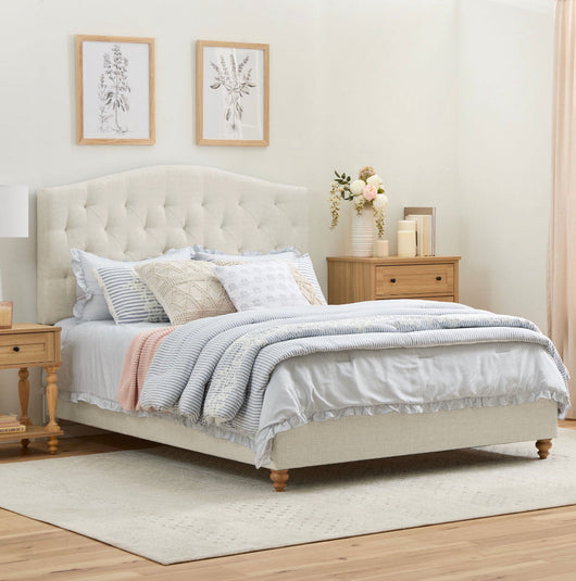 My Texas House Anna Upholstered Diamond Tufted Bed, King, Oat!! NEW IN BOXES(COMES IN 2 BOXES)!!