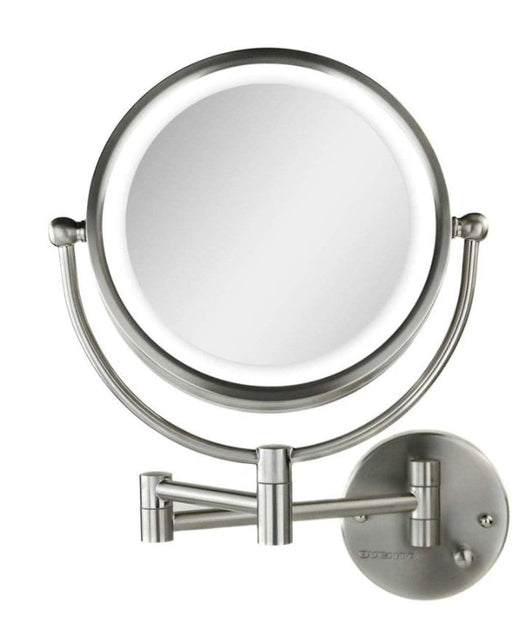 Ovente Lighted Wall Mounted Makeup Mirrors 8.5 Inch 1X 7X Magnifying Dimmable Circular LED Extended Neck Vanities 360 Degree Double Side Hardwired Install Operated Large, Nickel Brushed- NEW IN BOX!!!