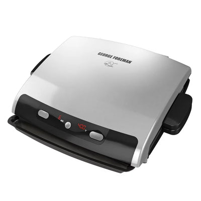 George Foreman 6-Serving Removable Plate Electric Indoor Grill and Panini Press, Silver, GRP99**New in box**