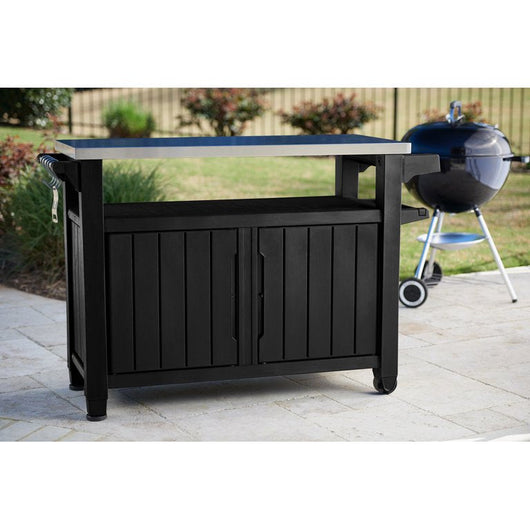 Keter Unity XL Resin Serving Station, All-Weather Plastic and Metal Grill, Storage and Prep Table, Graphite**New in Box**