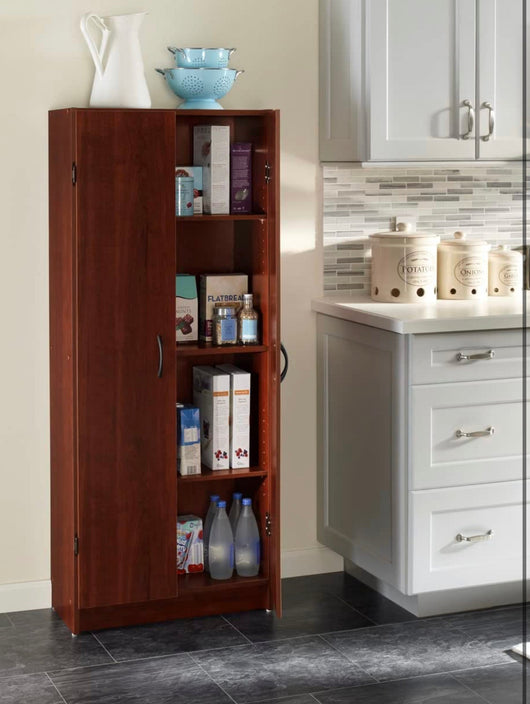 ClosetMaid Pantry Cabinet Cupboard with 2 Doors Adjustable Shelves, Standing, Storage for Kitchen, Laundry or Utility Room, Dark Cherry!  -Brand new in the box