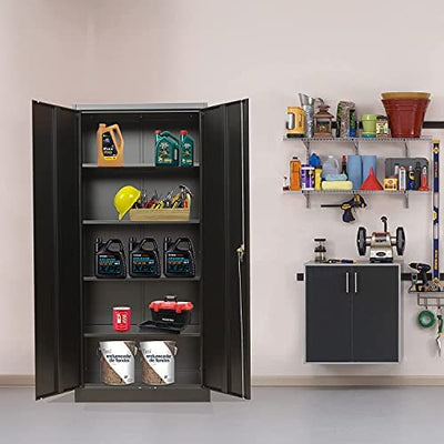 Metal Storage Cabinet with 2 Doors and 4 Shelves, Lockable Steel Storage Cabinet for Office, Garage, Warehouse, 70.86" H x 31.5" W x 15.75" D new in box