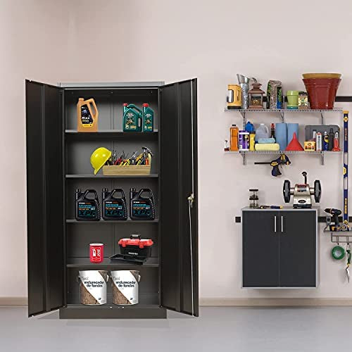 Metal Storage Cabinet with 2 Doors and 4 Shelves, Lockable Steel Storage Cabinet for Office, Garage, Warehouse, 70.86" H x 31.5" W x 15.75" D new in box