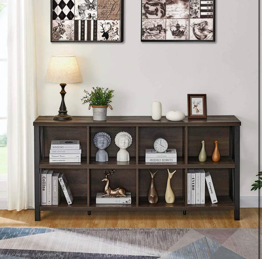 FATORRI 8- Cube Storage Organizer Shelf, Rustic Wooden Shelf, Industrial Long Horizontal Shelf for Living Room ( walnut brown, 62 inches)!  -Brand new in the box