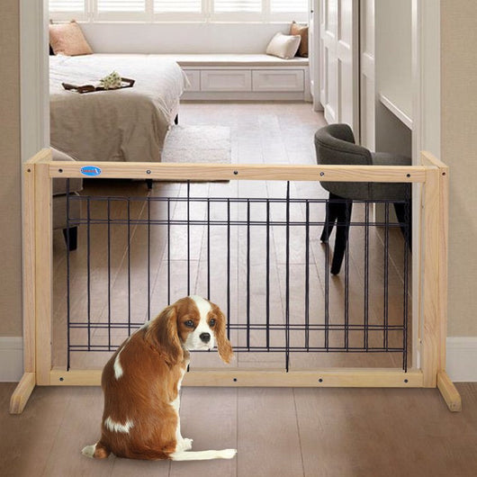 Coziwow Adjustable Wooden Dog Gate Pet Fence Free-Standing 21''H, Original Wood Color**New in box**