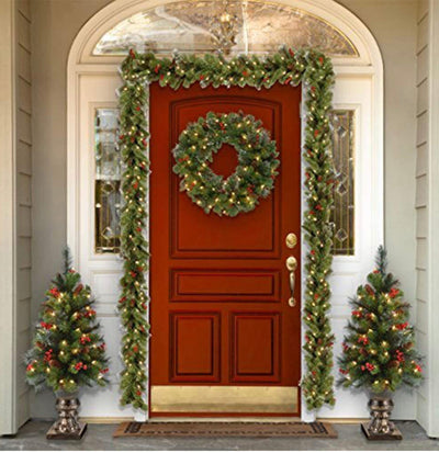 National Tree Company Pre-Lit Artificial Christmas Garland, Green, Crestwood Spruce, White Lights, Decorated with Pine Cones, Berry Clusters, Plug In, Christmas Collection, 9 Feet- NEW IN BOX!!!