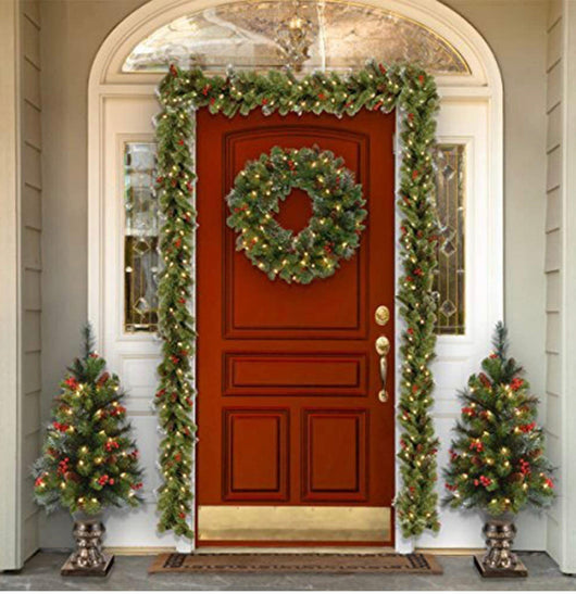 National Tree Company Pre-Lit Artificial Christmas Garland, Green, Crestwood Spruce, White Lights, Decorated with Pine Cones, Berry Clusters, Plug In, Christmas Collection, 9 Feet- NEW IN BOX!!!