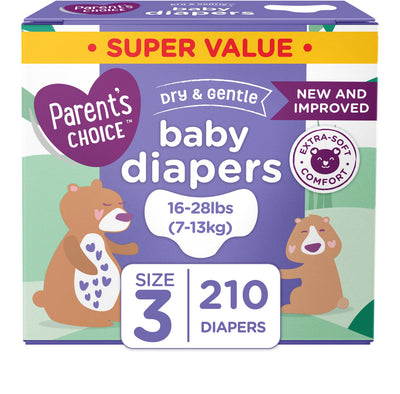 Parent's Choice Dry and Gentle Baby Diapers, Size 3, 210 Count (new in the box)