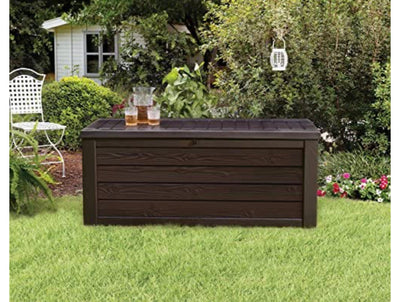 Keter Westwood 150 Gallon Resin Large Deck Box-Organization and Storage for Patio Furniture, Outdoor Cushions, Garden Tools , Pool Toys, Brown- new in box