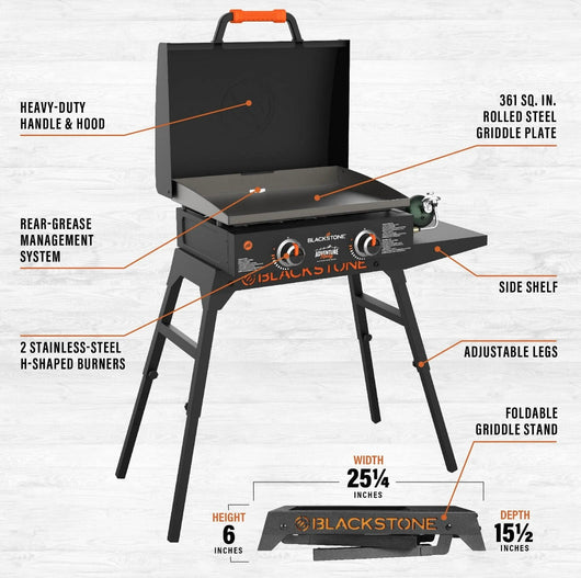 Blackstone 22" Table Top Griddle with Hood, Legs and Bulk Adapter Hose!! NEW IN BOX!!