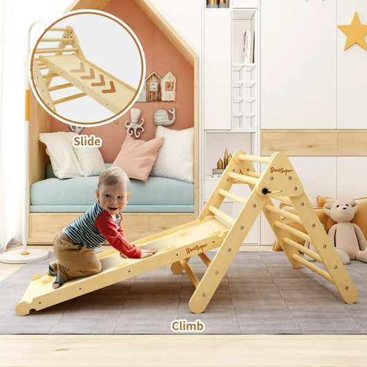 Banasuper Pikler Triangle Foldable Wooden Climbing Triangle Ladder with Ramp for Sliding Climbing Indoor Home Climber for Toddlers Children!  -Brand new in the box