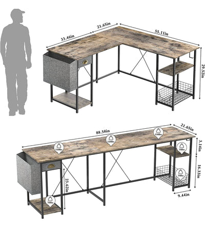 X-cosrack 88.5inch L-Shaped Computer Desk with Storage Shelves Drawer, with Hooks & Storage Bag Cable Hole- NEW IN BOX!!!