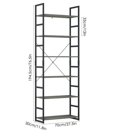 Homfa Industrial Bookcase 6-Tier, Free Standing Plant Flower Stand Rack Books Display Shelf with Metal Frame, Multipurpose Utility Organizer Shelf for Home Office, Gray- NEW IN BOX!!!