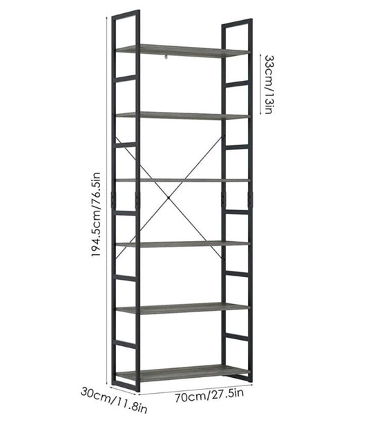 Homfa Industrial Bookcase 6-Tier, Free Standing Plant Flower Stand Rack Books Display Shelf with Metal Frame, Multipurpose Utility Organizer Shelf for Home Office, Gray- NEW IN BOX!!!