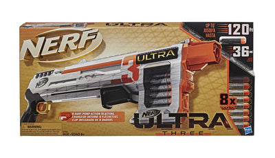 Nerf Ultra Three Blaster, Pump-Action, 8-Dart Internal Clip, 8 Nerf Ultra Darts (new in the box)