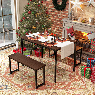 Bonzy Home Dining Table Set for 4, Kitchen Table Set with 2 Benches, Space Saving Dining Room Table, 43 Inch Kitchen & Dining Room Tables Modern Style Wood Table Top with Metal Frame**New in box**
