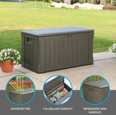 Lifetime Waterproof 116 Gallon Resin Deck Box, Dark Brown- NEW AND ASSEMBLED!!!