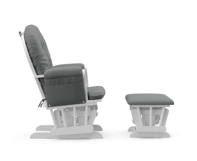 Storkcraft Hoop Glider and Ottoman, White Finish with Gray Cushions- NEW IN BOX!!!