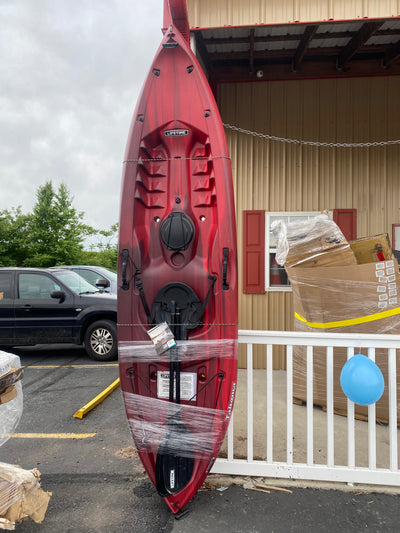 Lifetime Tahoma 10’ Sit-On-Top Kayak(Paddle Included), Red/Black!! NEW BUT HAS MINOR SCRATCHES FROM SHIPPING AND MISSING SEAT CLIP BUT STILL WORKS FINE(PHOTOS SHOWN)!!