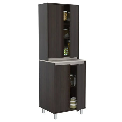 Inval AMBROSSIA Breakroom 4-Door Cabinet, Espresso and Amber Grey**New in box**