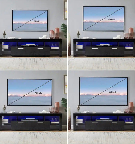 J&E Home 63 in. Black Modern TV Stand with LED Lights and 2-Storage Drawers Fits TV's up to 65 in!  -Brand new in the box
